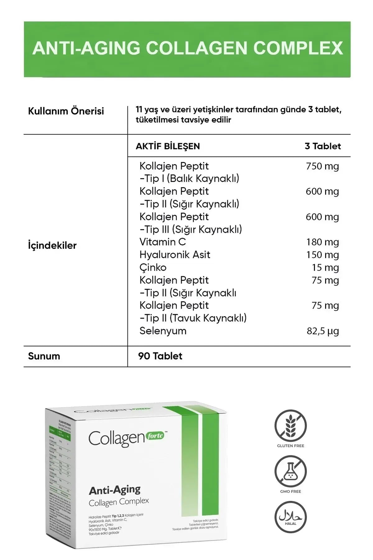 Anti-Aging Kolajen Complex içerik