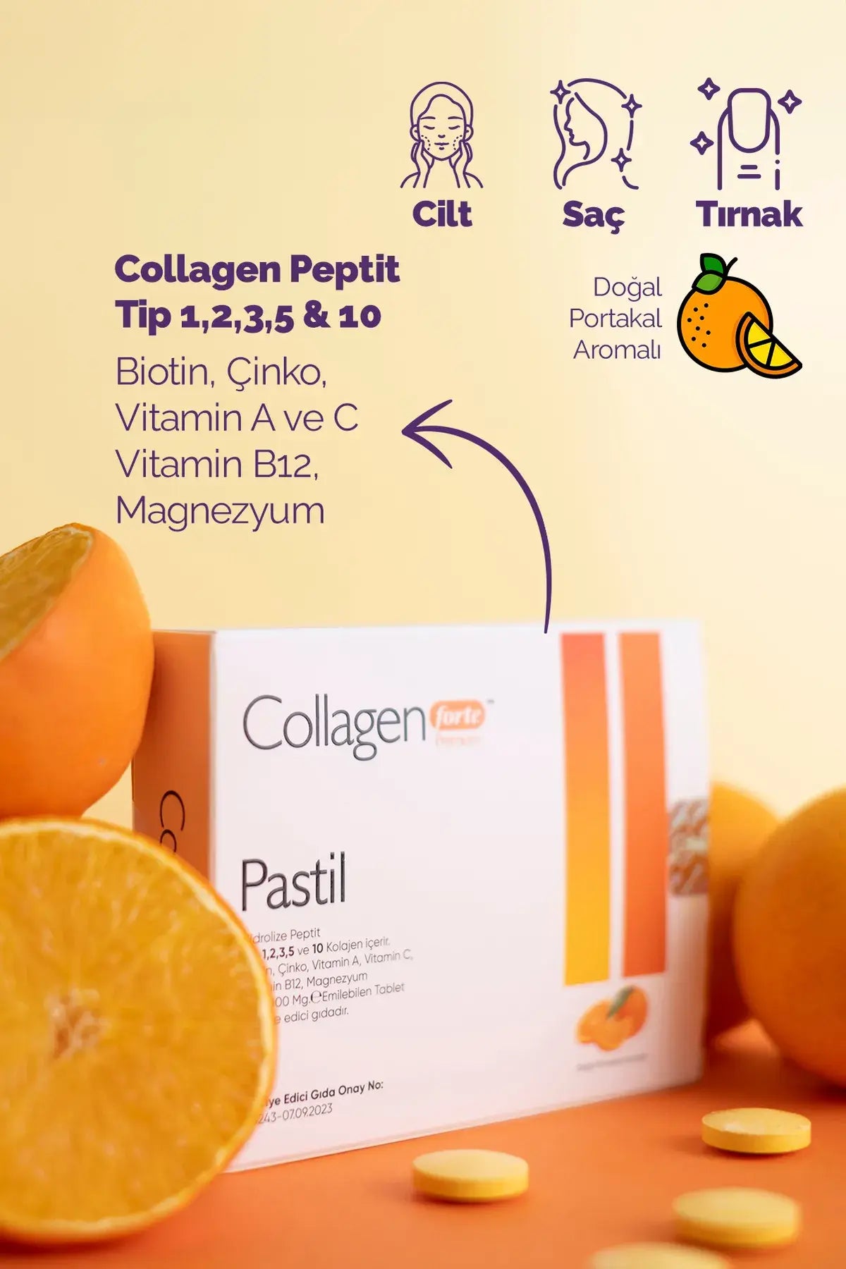 5 Tip Kolajen Pastil 2000 mg Portakal