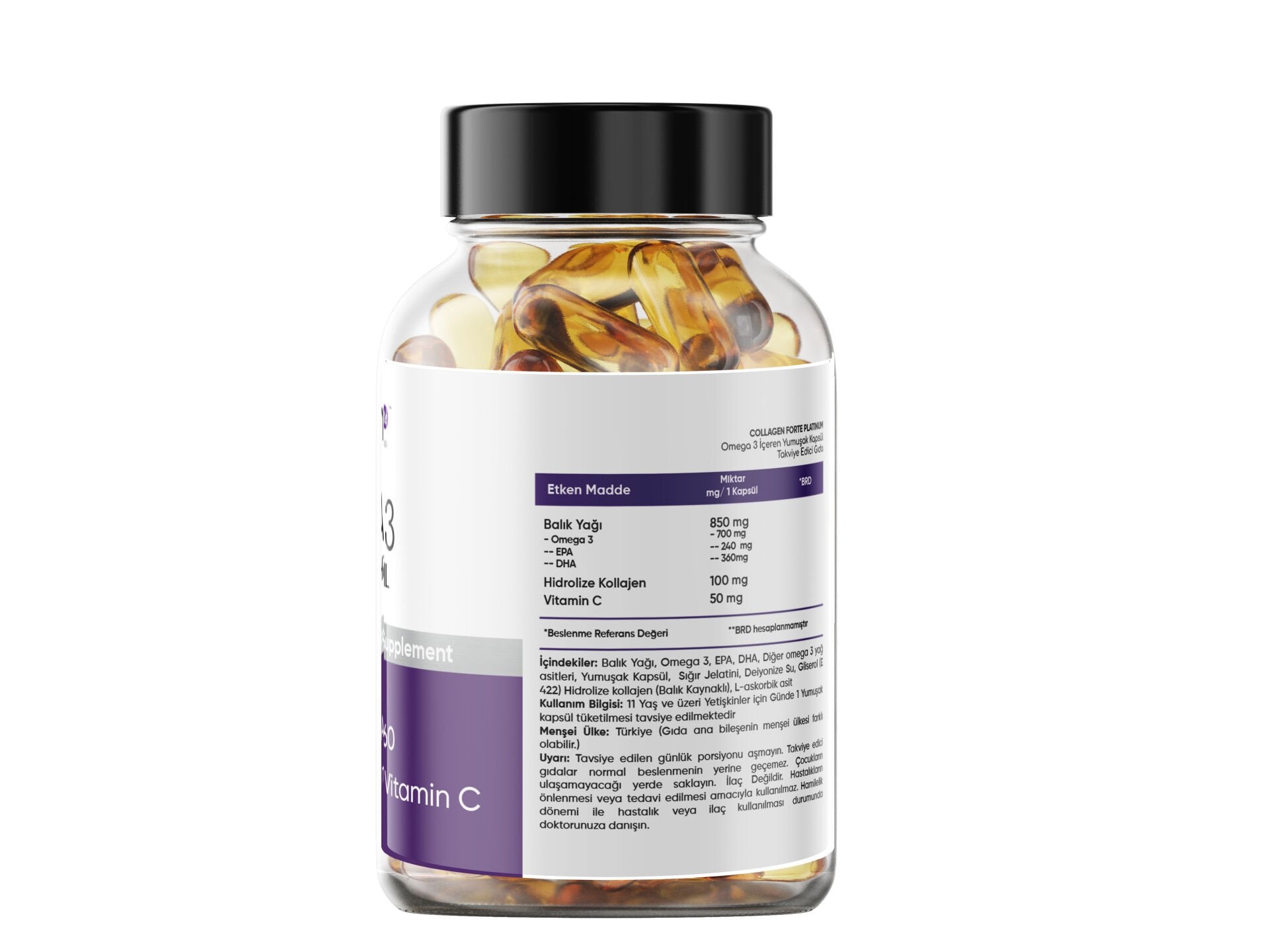 Collagen Forte Omega-3 kutu ve softgel