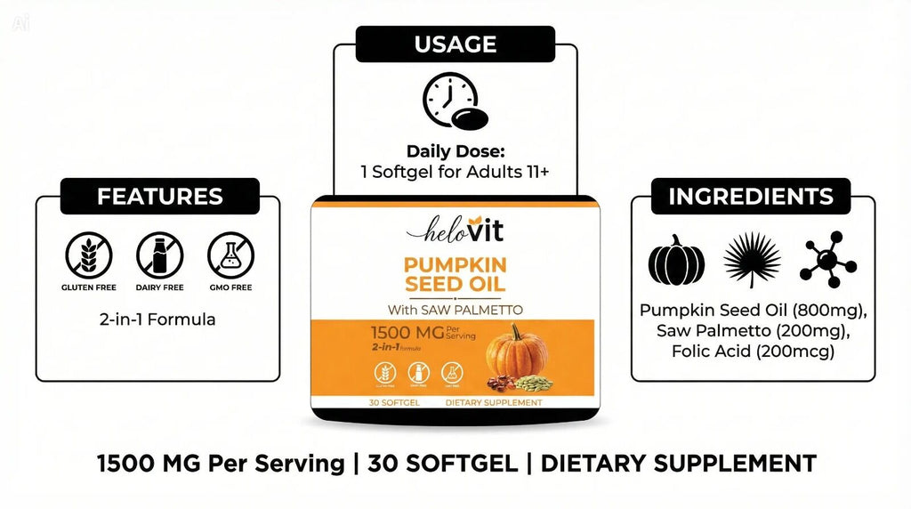 Helovit Bal Kabağı Çekirdeği Yağı & Cüce Palmiye 1500 mg, 30 Softgel