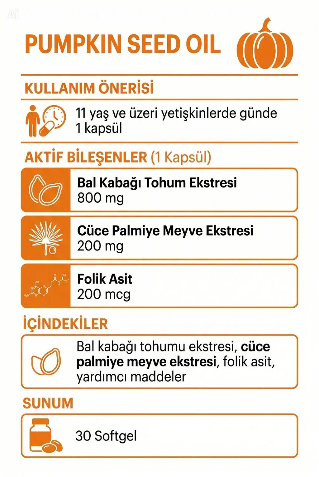 Helovit Bal Kabağı Çekirdeği Yağı & Cüce Palmiye 1500 mg, 30 Softgel