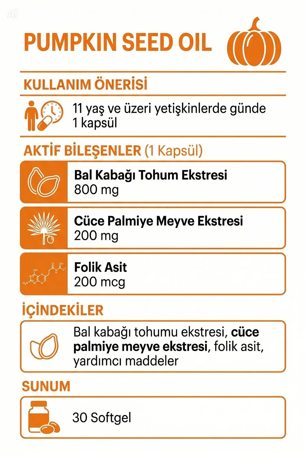 Helovit Bal Kabağı Çekirdeği Yağı & Cüce Palmiye 1500 mg, 30 Softgel