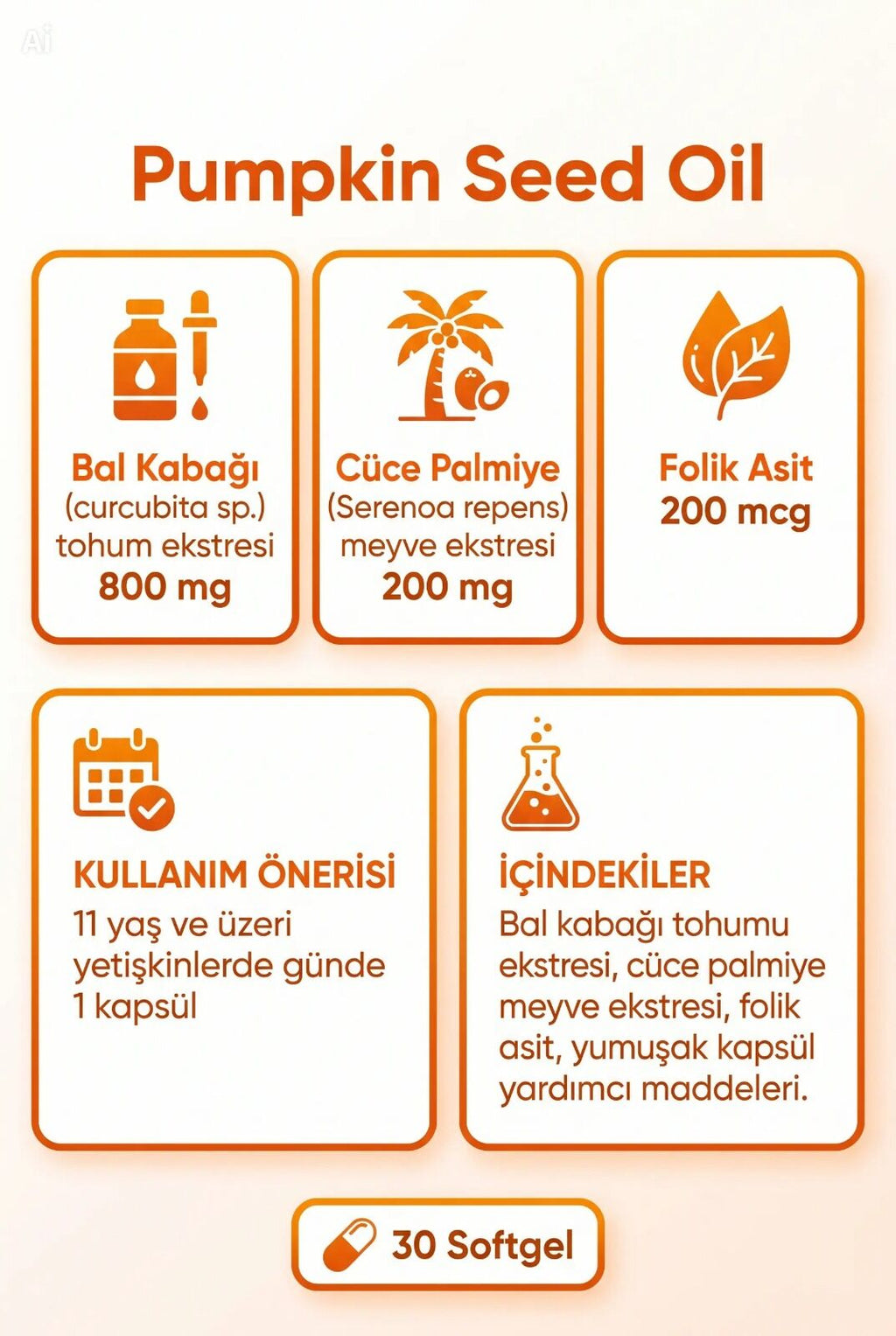 Helovit Bal Kabağı Çekirdeği Yağı & Cüce Palmiye 1500 mg, 30 Softgel