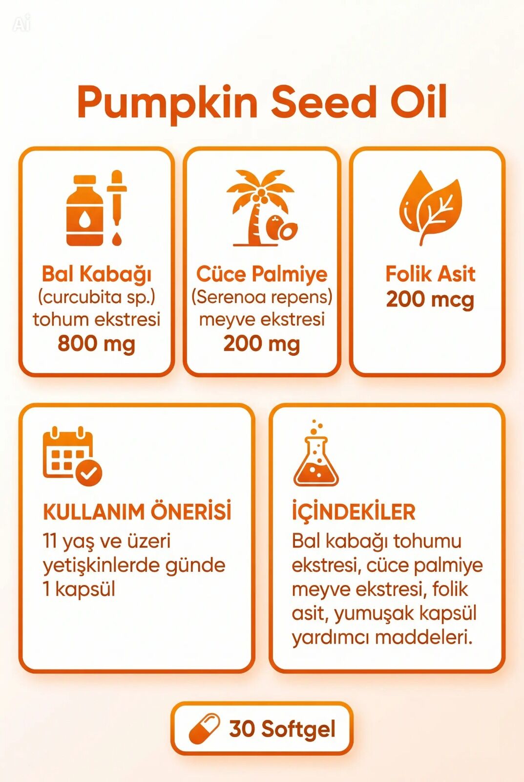 Helovit Bal Kabağı Çekirdeği Yağı & Cüce Palmiye 1500 mg, 30 Softgel